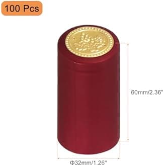 uxcell 100Pcs PVC Heat Shrink Capsules Wine Bottle Capsules Shrink Cap Wrap Shrink Top Cover Grape Shape for Wine Cellars and Home Kitchen, Red 32x60mm