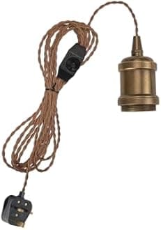 4.5 Meters of Black Twisted Fabric Cable Plug In Pendant Lighting Kit Pendant Light Fitting with Dimmer Switch and E27 Brown Lamp Holder