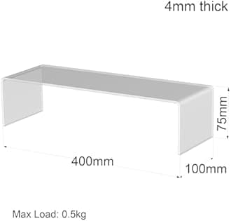3R W Design Acrylic Display Shelves - Clear Display Plastic Perspex Stands Risers Plinths (4mm-thick-40x10x7.5cm)