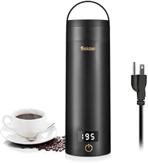 Sekaer Travel Electric Tea Kettle Portable Small Mini Coffee Kettle, with 4 Variable Presets, Personal Hot Water Boiler 304 Stainless Steel with Auto Shut-Off & Boil Dry Protection, SY-618B