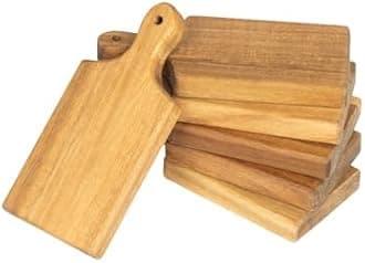 Woodla Mini Charcuterie Boards – Set of 6 Acacia Wood 5.9″ × 2.75″ Cheese & Snack Paddles, Laser-Engraving Blanks, Rustic Wedding Favor Serving Boards