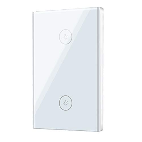 WiFi Smart Wall Touch Light Switch, LemSa 2-Gang Glass Panel Wireless Remote Control, Compatible with Alexa and Google Assistant Timing Function, No Hub Required