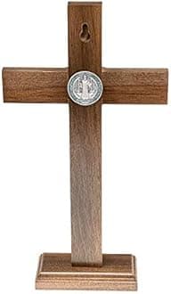 Intercession Wall and Table Wood Cross Crucifix (10 inches - Antique Silver)