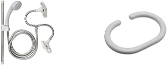 Croydex AB160022 Removeable Push-Fit Secura Spray with Universal Tap Connectors and Retaining Straps Suitable, White & AK142122 Shower Curtain C-Rings, Pack of 12, White, 17.5 x 9.5 x 0.5cm
