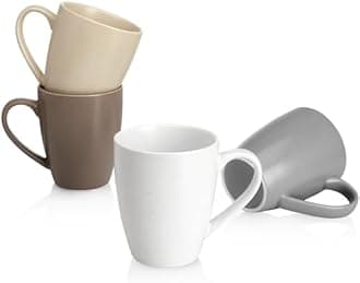 Porcelain Mugs - 16 Ounce (Top to The Rim) for Coffee, Tea, Cocoa, Set of 4, Neutral Colors
