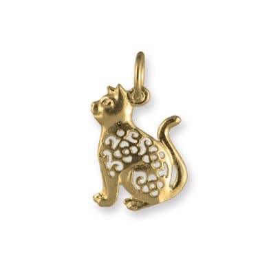 9ct Solid Yellow Gold Cat Charm Pendant