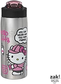 Zak Designs Sanrio Water Bottle for Travel and Home, Vacuum Insulated 540ml Stainless Steel Water Bottle with Lockable Spout Lid, Built-in Carry Loop, Leakproof Design (Hello