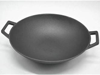 Vintage Gourmet ® Authentic Pre-Seasoned 35cm Diameter Cast Iron Large Deep Wok with Two Integral Handles, Flat Bottom Overall 42cm Wide -Versatile Cookware