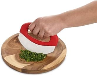 HIC Kitchen Soft-Grip Rocking Salad Herb Chopper, Stainless Steel Blade with Safety Blade Cover