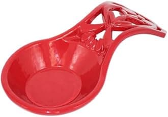JOGREFUL Spoon Rest, Cast Iron Spoon Holder for Cooking/Stove Top/Kitchen Counter, Heat-Resistant Utensil Rest for Spoons/Ladles/Tongs, Housewarming Vintage Decor, Mistletoe Pattern, Red