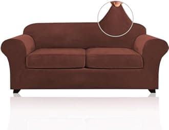 PrinceDeco Couch Cover Velvet Plush Sofa Covers for 2 Cushion Couch Width Up to 90 Inch Washable Furniture Protector Pet Friendly No Slip Sofa Slipcover(Medium-Large, Burnt Brick)