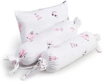 The White Cradle Cot Pillow + 2 Bolsters Set with Fillers - Organic Cotton Fabric, Softest Fiber Filling, Protective Comfort - Pink Koala ABC