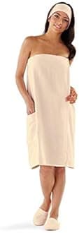 Boca Terry Womens Spa Wrap - 100% Cotton Spa, Shower, Bath and Gym Towel w Snaps - Ecru 4XL