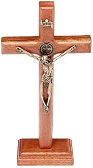 Intercession Wall and Table Wood Cross Crucifix (7.5 inch - Antique Gold)