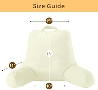 Sasttie Reading Pillow, Velvet Back Pillow for Bed Sitting Up, Adult Back-Rest Support Cushion with Arms for Sit Up on Couch, Sofa, and Floor, Dorm Essentials, Reading Accessories, Cream