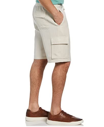 Cubavera Men's 10” Linen Blend Pull-on Drawstring Cargo Short, Classic Fit, Breathable, Durable (Available in Big & Tall), Silver Lining, L