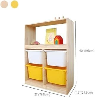 LITFAD Wooden Closed Back Bookshelf Freestanding Bookcase Modern Display Cabinet Shelf with Drawers Toy Storage Cabinet for Bedroom, Living Room - 31" L x 12" W x 39" H Yellow