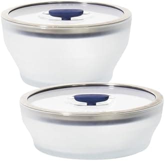 Anyday 4-Pc Microwave Cookware & Glass Food Storage Set with Glass Lids | Large Plastic-Free Containers | Stackable Steamer with Vented Lid for Microwave-Safe Reheating & Steaming Vegetables, Rice