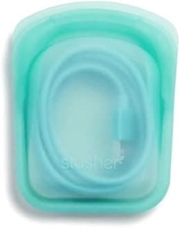 Stasher Silicone Reusable Storage Bag, Pocket (Aqua) | Food Meal Prep Storage Container | Lunch, Travel, Makeup, Gym Bag | Freezer, Oven, Microwave, Dishwasher Safe, Leakproof