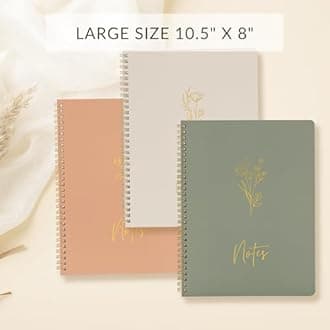 ZICOTO Aesthetic Spiral Notebook Set of 3 For Women - Cute Ruled 10.5x8 Journal/Notebook with Large Pockets And Lined Pages - Perfect Supplies to Stay Organized at Work or School