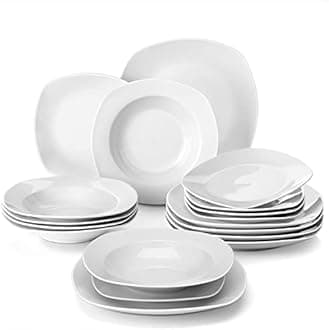 MALACASA Dinnerware Sets, 18-Piece Porcelain Square Dishes, Gray White Modern Dish Set for 6 - Plates and Bowls Sets, Ideal for Dessert, Salad, and Pasta - Series ELISA