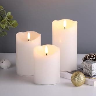 Upgraded Realistic White Flameless Pillar Candles with Remote Timer, LED Battery Candles Unscented Real Wax, 3" Diameter 4" 5" 6" Tall