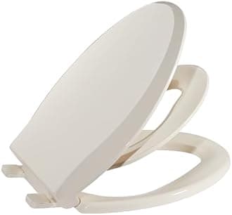 Toilet Seat, Elongated Toilet Seat with Toddler Seat Built in, Potty Training Toilet Seat Elongated Fits Both Adult and Child, with Slow Close and Magnets- Elongated Almond