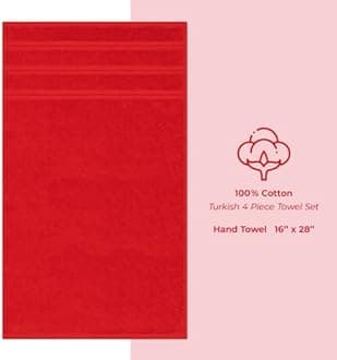 American Soft Linen Luxury Hand Towels for Bathroom, 600 GSM 100% Cotton Turkish 4 Piece Hand Towel Set, 600 GSM Hand Face Towels for Kitchen, Red Hand Towels
