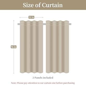 Loom and Mill Luxury Jacquard Curtains for Bedroom, Beige Damask Curtains 2 Panels with Tiebacks, Elegant Window Curtain for Living Room Holiday Banquet Decor(52”Wx 96”L, 2 Panels)
