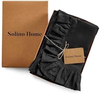 Solino Home Linen Ruffle Cloth Napkins Set of 4-100% Pure Linen Black Dinner Napkins 20 x 20 Inch - Gabrielle Ruffle, Handcrafted and Machine Washable