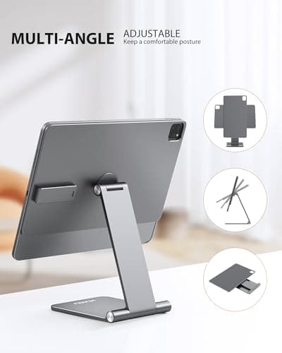 Foldable Magnetic Wireless Charging Stand for iPad Pro 11" M4 (2024) Only, 360° Adjustable Aluminum Alloy Tablet Stand Holder Compatible with iPad Pro 11 inch M4, 1M USB-C Cable Included-Gray