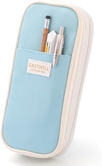 EASTHILL Canvas Big Capacity Pencil Case Large Pencil Pouch Stationery Pen Bag for Teen Girls, Blue, Zipper Pouch Style (Blue)