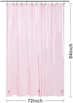 Barossa Design Extra Long Shower Curtain Liner with 3 Magnets, XL Size, Waterproof, PEVA, Lightweight, for Bathroom, PVC-Free, Metal Grommets, 72 x 84 Inch, Transparent Pink