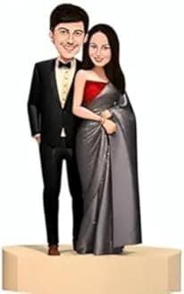 Customised Caricature Personalized Gifts for Couple 10Inch with Customised Back Stand – 2 Photos | Wood