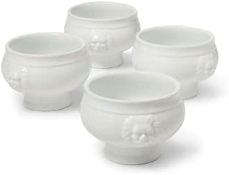 Sur La Table White Porcelain Lion’s Head Soup Bowls – Set of 4 Elegant 14 oz Serving Dishes for Stew & Hot Meals – Classic Dinnerware