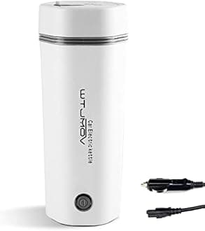 12V Car Electric Kettle, Travel Portable Electric Tea Coffee Kettle Fast Water Boiler & Heater Automatic Shut-Off (White)