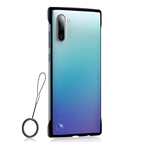 Samsung Galaxy Note 10+ Plus Case, ASONRL Slim Clear Frameless Hard PC Shockproof TPU Bumper with Non Slip Scratch Resistant Matte Surface Metal Pull Ring Rope Case (Black)