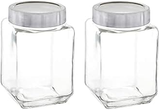 Vency Piramal Glass Cubical Square Transparent Glass Jar with Lid & Containers for Kitchen Pantry, Snacks, Masala, Jams, Pickles, Cookies, Dry Fruits, Coffee Beans Storage with Lid, 1.8 Ltr, Set of 4