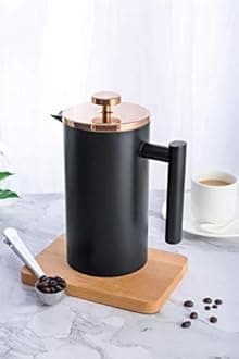 Miuly French Press Coffee Maker 34OZ, 8 Cup Stainless Steel French Press, Double-Walled Insulated Coffee Press for Home and Office, With 2 Extra Filter and Coaster Mat (1000ML, Black)