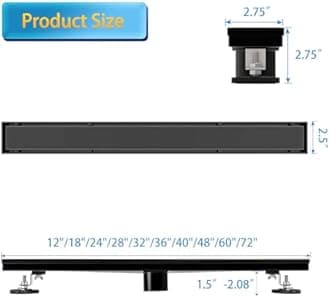 Linear Shower Drain, 18 inch Black Drain with Tile Insert 2-in-1 Panel, Brushed 304 Stainless Steel Shower Floor Drain, Linear Drain with Hair Strainer and Adjustable Feet