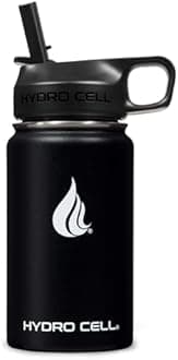 HYDRO CELL Stainless Steel Insulated Water Bottle with Straw - For Cold & Hot Drinks - Metal Vacuum Flask with Screw Cap and Modern Leakproof Sport Thermos for Adults (Black 14oz)