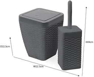 Addis 517487 Faux Rattan Square Bathroom Set Includes Swing Bin and Toilet Brush, Charcoal Grey, Bin & Toilet