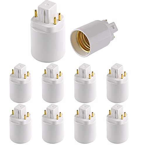 10pcs G24q to E26/E27 Socket Adapter, G24q to E27 Lamp Base Holder, 4 Pin Bulb Base Converter Led Accessories, Plug and Play, Rewire/Remove/Bypass The Ballast is Required