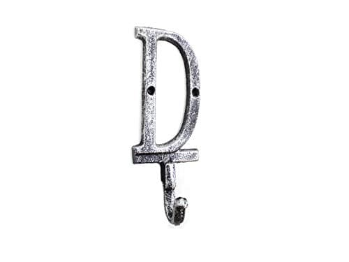 Hampton NauticalRustic Silver Cast Iron Letter D Alphabet Wall Hook 6" - Home Wall Decor - Cast