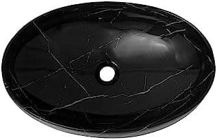 REMANENCE Wash Basin Countertop | Tabletop Ceramic Bathroom Sink | Wash Basin Over Counter | Ceramic Wash Basin (Glossy Black N White Strip)