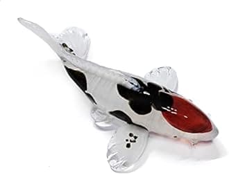WitnyStore 5" Red White Black Koi Carp Fish Artistic Blown Glass Figurine Premium Hand-Blown Statue Tabletop Decoration Unique Collectible for Adult Collectors Handcrafted Elegant Home Room Decor