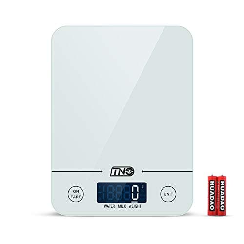 Digital Kitchen Food Scale, TNO Multifunctional Scale with LCD Display for Baking Kitchen Cooking, 11lb Capacity by 0.1oz, Tempered Glass Surface, Batteries Included, White