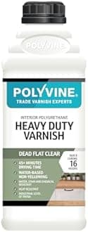 Polyvine Heavy Duty Interior Varnish Satin or Dead Flat Finishes – Quick Dry Varnish – Polyurethane, Water-Based, Water Resistant Coating for Indoor Woodwork, Painted Surfaces & More, Dead Flat 1L