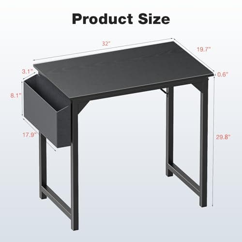OLIXIS Computer Small Office Desk 32 Inch Writing Study Work with Storage Bag, Headphone Hooks, Home Simple Modern Wood Kids Student Table, Black