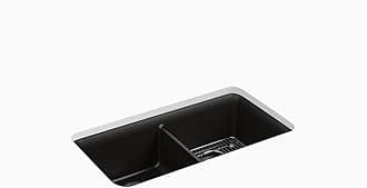 KOHLER K-8199-CM1 Cairn Under-Mount Double-Equal Kitchen Sink with Basin Rack, 33-1/2" x 18-5/16" x 9-1/2", Matte Black